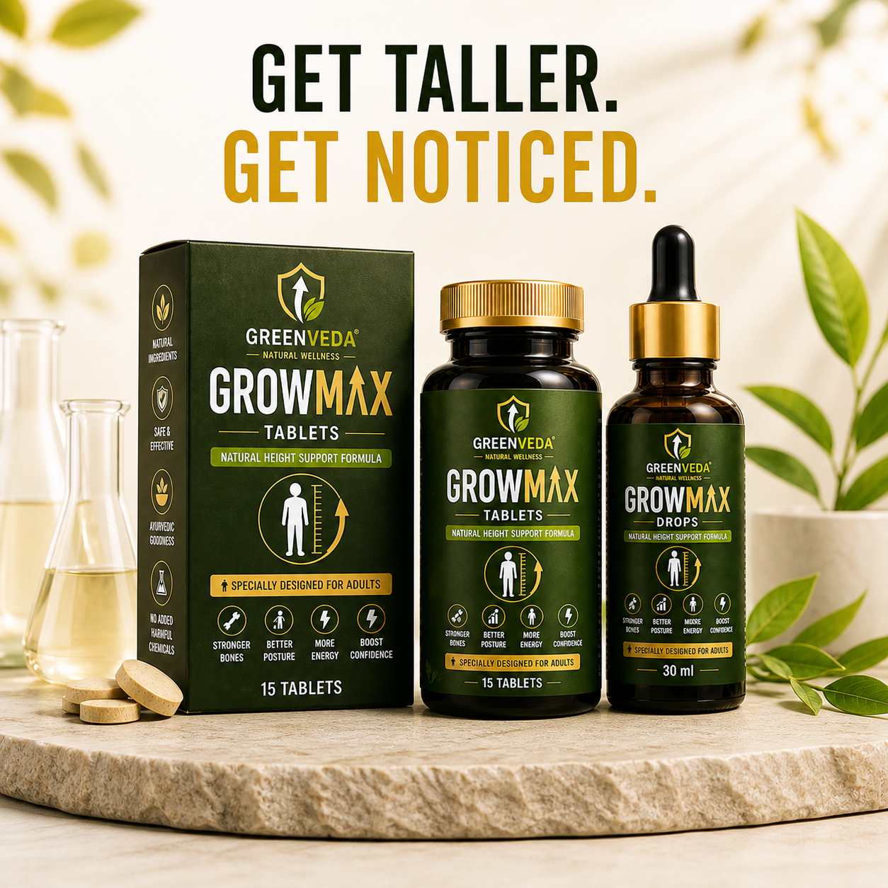 GrowMax Height Tablet + Drops (Pack of 2)| 30 Days Money Back Gurantee